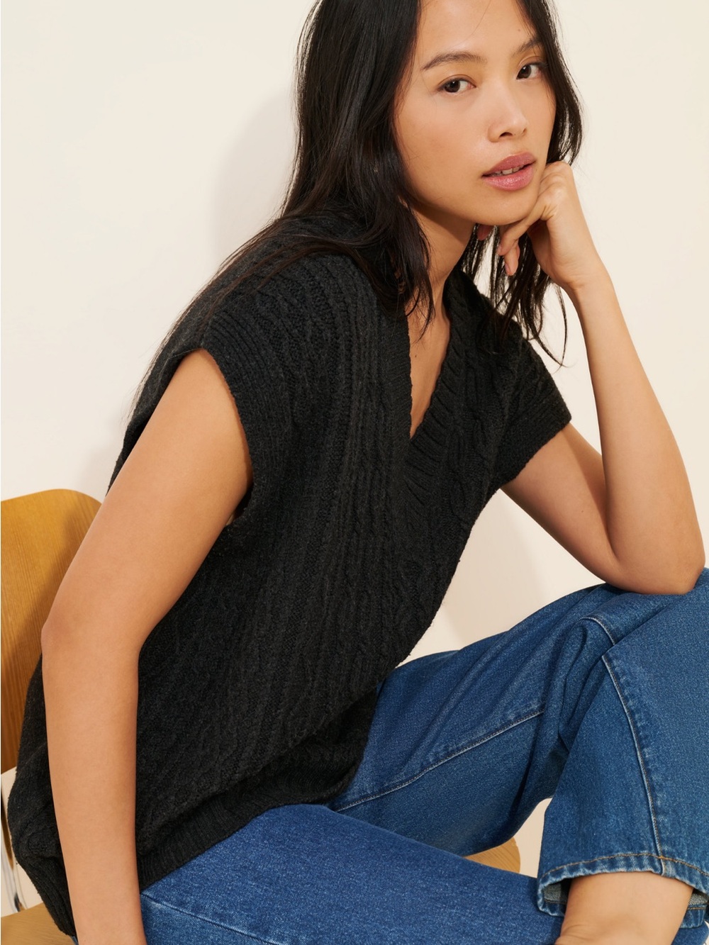 Anthropologie Oversized Cable Knit Sweater Vest